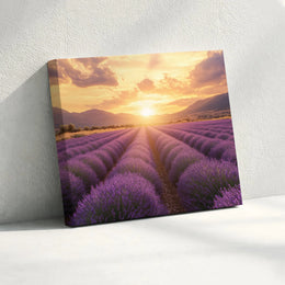 Lavender Field Canvas Wall Art | Serene Sunset Landscape Photography | Premium Gallery Wrap Print | Modern Farmhouse Living Room Decor Gift
