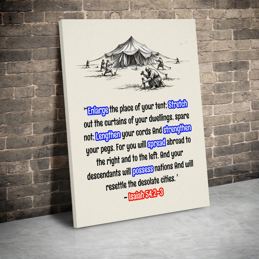Isaiah 54 Canvas Wall Art | Minimalist Tent Sketch Scripture Decor | Premium Gallery Wrapped Canvas | Christian Home Decor Gift