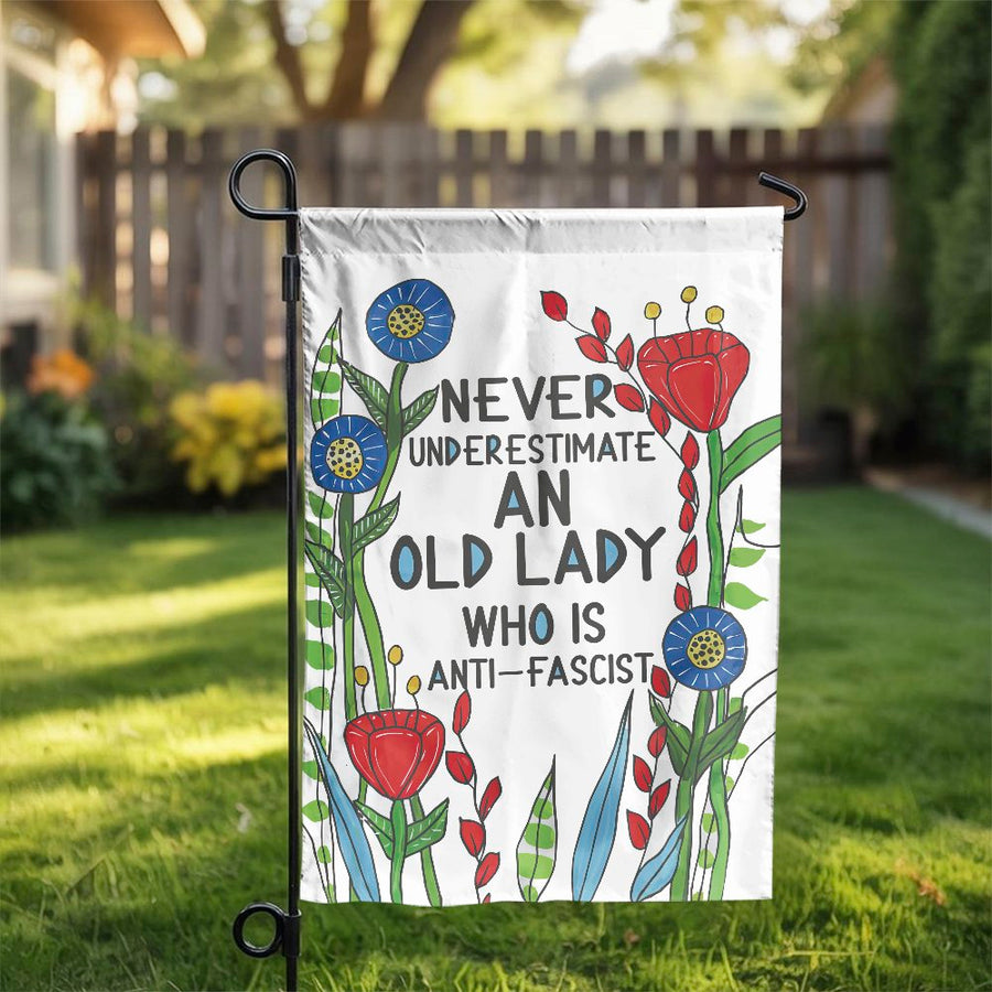 Anti-Fascist Garden Flag | Floral Progressive Outdoor Yard Decor | Durable Premium Polyester | Funny Gift for Women