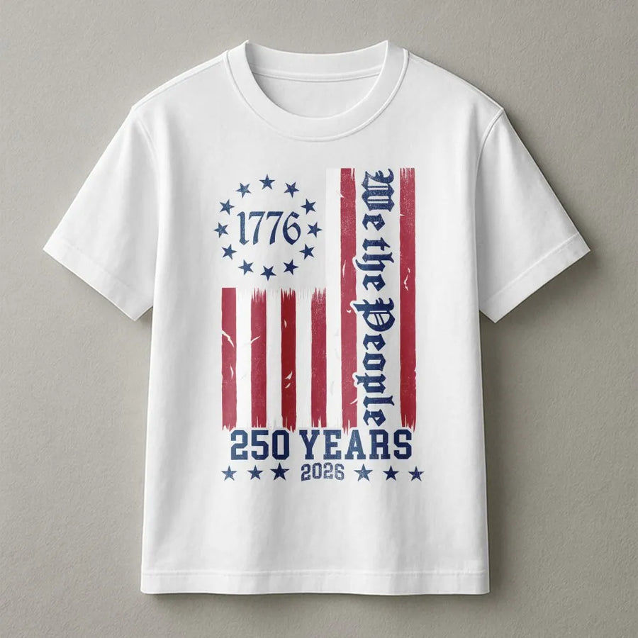 USA 250th Anniversary T-Shirt | We The People 1776 Distressed Flag | Soft Cotton Blend Pullover | Collector's Patriotic Gift for Men