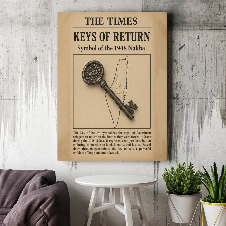 Keys Of Return Canvas | 1948 Nakba Palestinian Heritage Art | Premium Gallery Wrap Decor | Cultural History Gift For Home Or Office