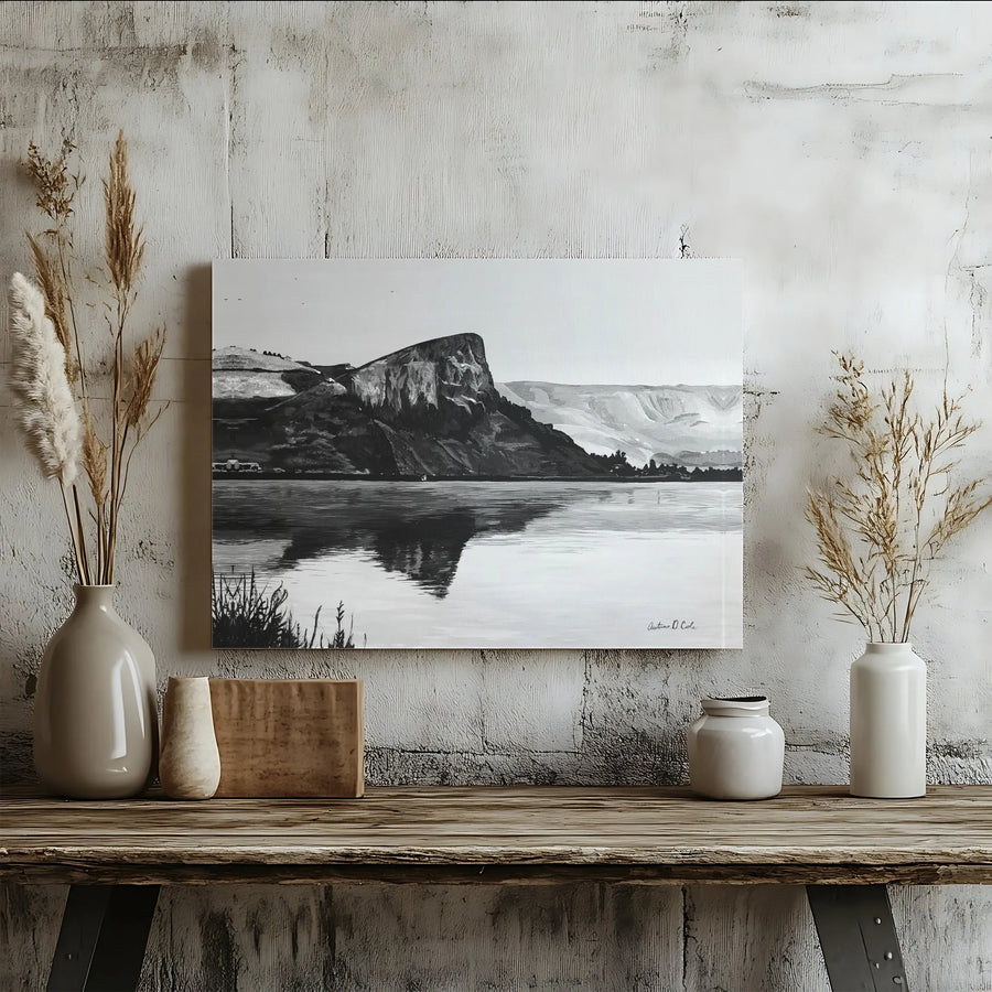 Black and White Mountain Landscape Canvas Art | Calm Lake Reflection Wall Decor | Premium 1.25" Gallery Wrap | Modern Nature Print for Home Office