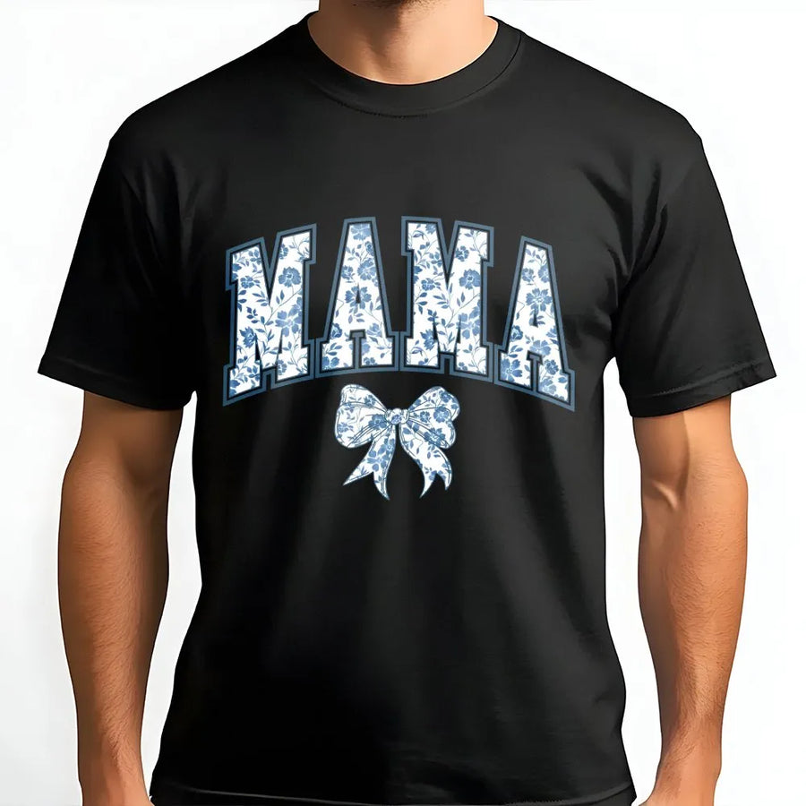 Overstimulated Moms Club T-Shirt | Blue Floral Varsity Mama Design | Cozy Cotton Pullover | Funny Mother's Day Gift for New Mom