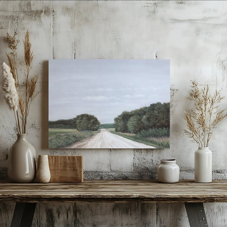 Country Road Scenic Landscape Horizontal Canvas | Impressionist Countryside Painting Style Print, 1.25" Gallery Wrap | Premium Fade-Resistant Wall Art | Cozy Farmhouse Decor Gift