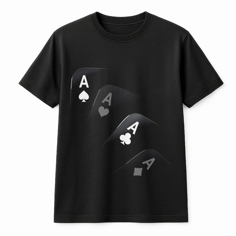 Poker Playing Cards T-Shirt | Four Aces Gambling Graphic Print | Premium Soft Cotton Tee | Casino Lover Gift for Men and Women