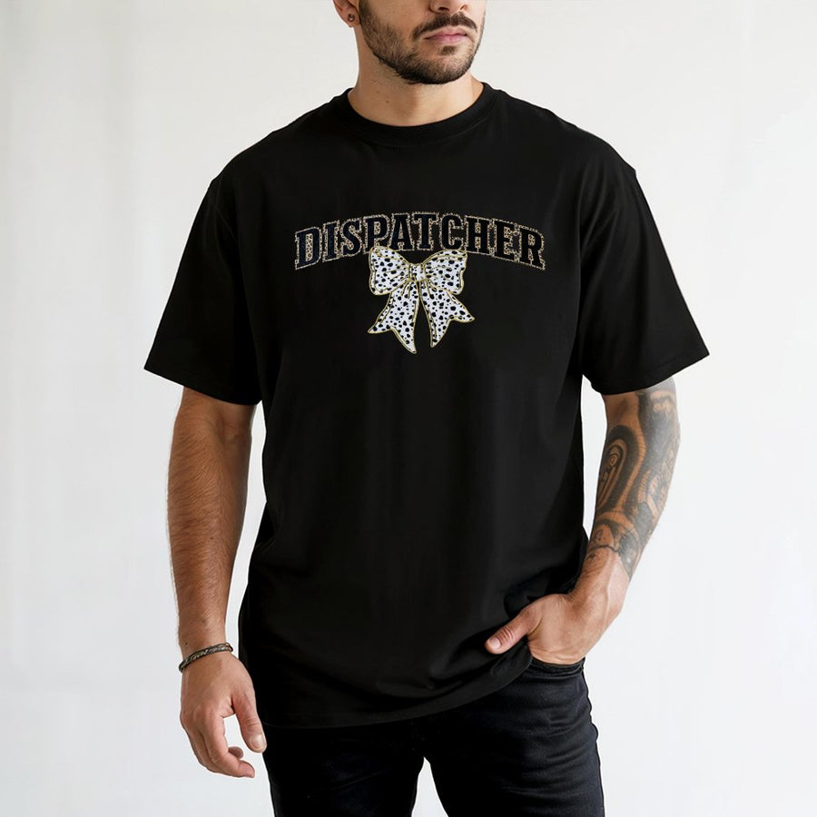 Dispatcher T-Shirt | Coquette Bow Leopard Print Graphic | Premium Soft Cotton | Gift for 911 Dispatcher First Responder