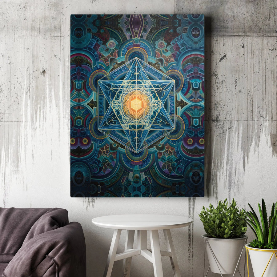 Sacred Geometry Canvas Wall Art | Psychedelic Merkaba Star Mandala | Premium Gallery Wrapped Print | Spiritual Decor Gift for Meditation Room