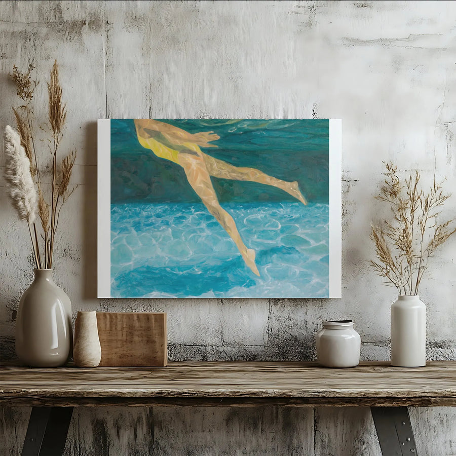Underwater Swimmer Canvas Print | Impressionist Pool Painting Wall Art | Premium 1.25" Thick Canvas | Collector's Living Room Decor