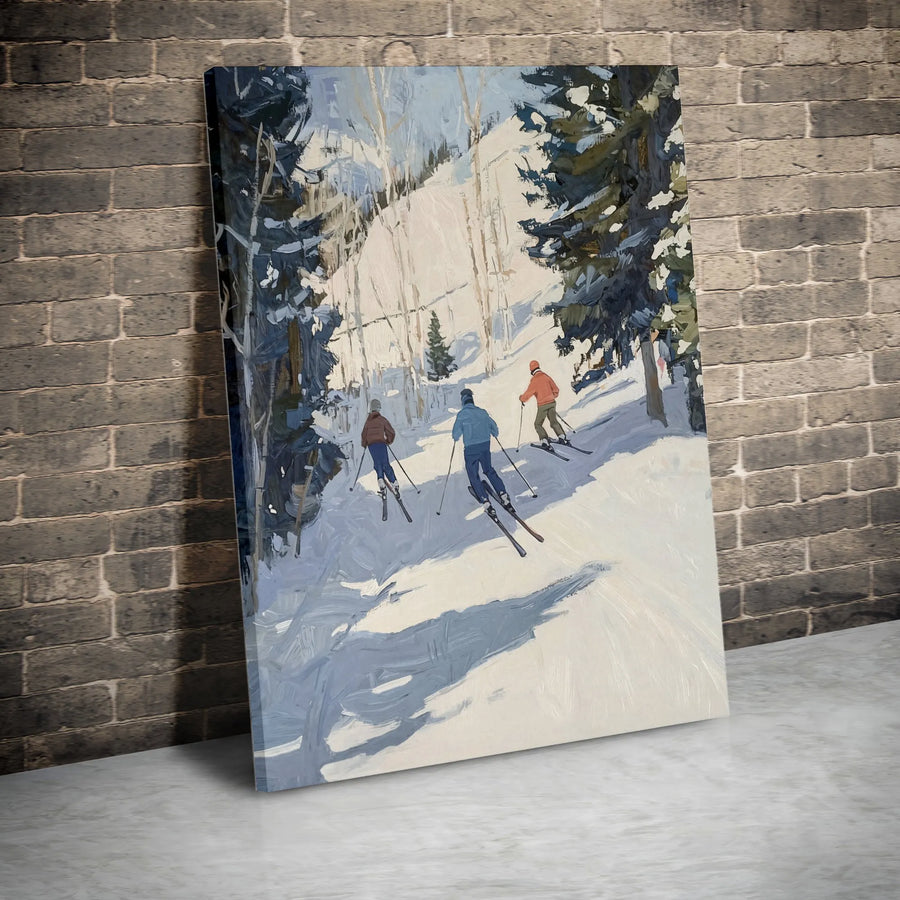 Skiing Mountain Canvas Print | Impressionist Ski Slope Art | Premium Gallery Wrap | Gift for Skier & Cabin Decor