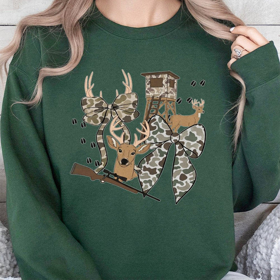 Hunting Season Sweatshirt | Deer Camo Bow Design | Premium Cotton Blend Crewneck | Outdoor Gift for Hunters and Women