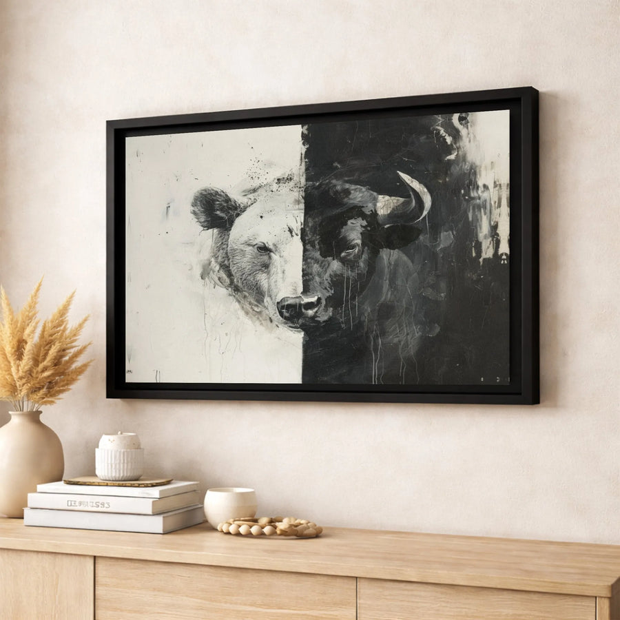 Bear vs Bull Canvas Wall Art | Financial Stock Market Abstract Decor | Premium 1.25 Inch Gallery Wrap | Office Wall Decor Gift for Investors