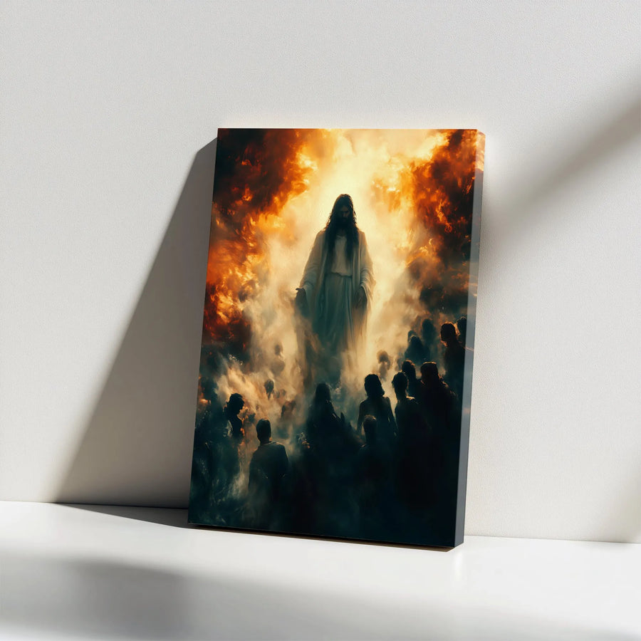 Jesus Second Coming Wall Art | Divine Light Religious Canvas Print | Gallery Wrap Home Decor | Spiritual Christian Gift for Believers
