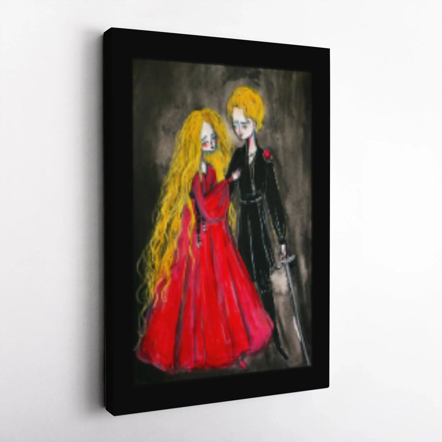 Gothic Couple Wall Art | Whimsical Romantic Fantasy Illustration | Premium Gallery Wrapped Canvas | Dark Academia Gift for Home Decor