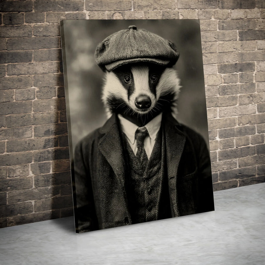 Badger in Tweed Suit Canvas Print | Vintage Gentleman Animal Portrait | Gallery Quality 1.25-inch Profile | Unique Home Office Decor Gift