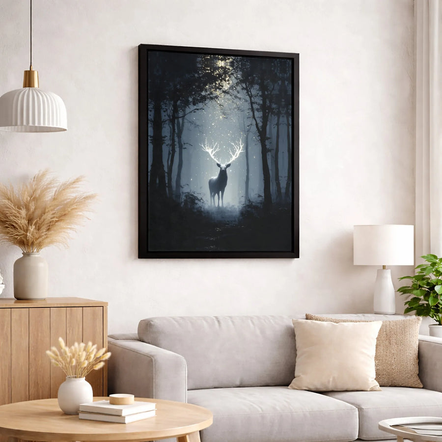 Mystical Stag Canvas Print | Glowing Antlers Enchanted Forest Art | Gallery-Quality 1.25 Inch Thick Profile | Ethereal Wildlife Home Decor Gift