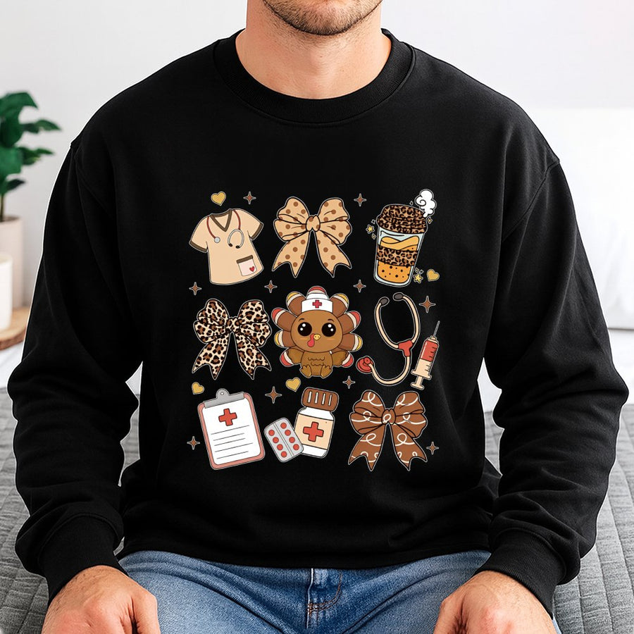 Nurse Thanksgiving Sweatshirt | Cute Turkey Stethoscope Graphic | Premium Cotton Blend | Holiday Gift for Healthcare Workers and Nurses