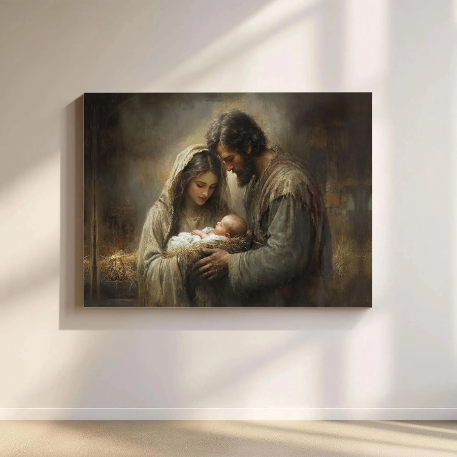 Holy Family Nativity Canvas Art | Mary Joseph and Baby Jesus Print | Premium 1.25 Inch Gallery Wrap | Religious Christmas Home Decor Gift