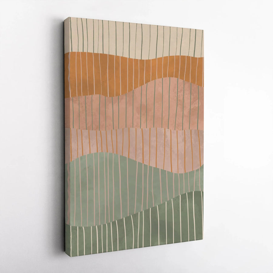 Abstract Earth Tone Wall Art | Wavy Minimalist Striped Canvas | Premium Fade-Resistant Print | Modern Boho Home Office Decor