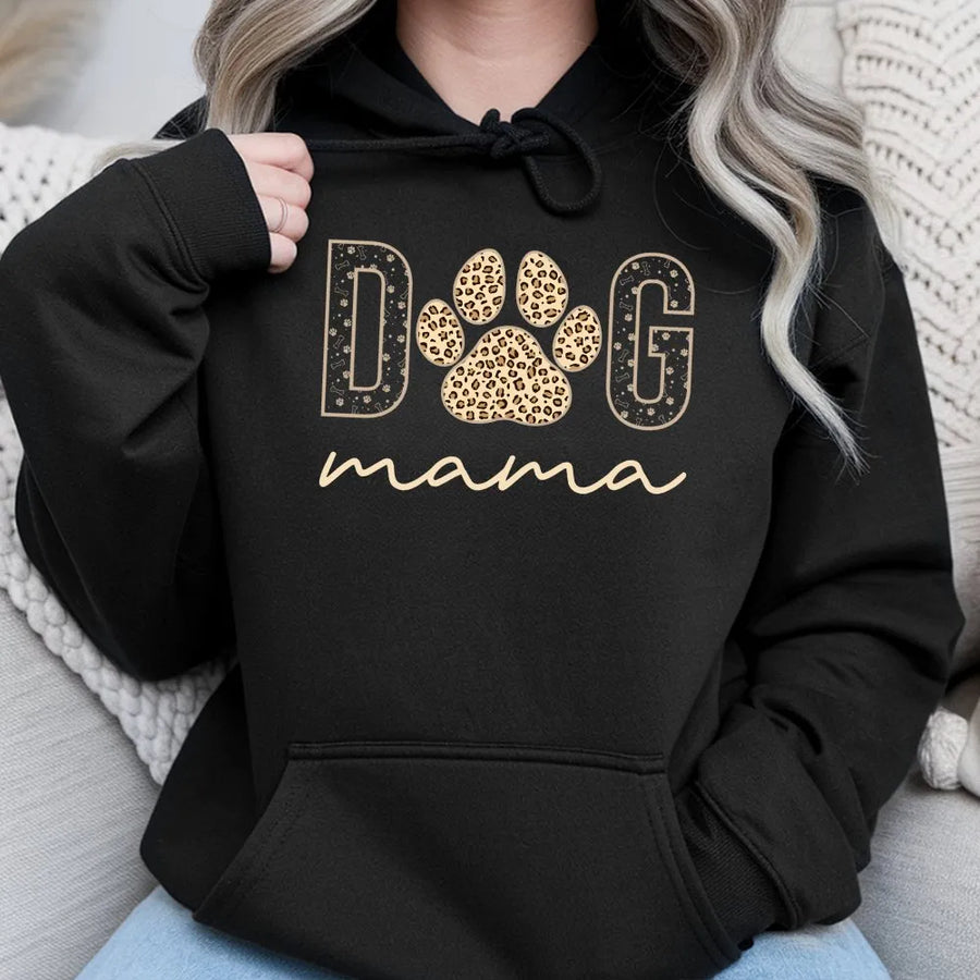 Dog Mama Hoodie | Leopard Print Paw Design | Premium Cotton Blend | Cute Pet Lover Gift For Women & Mother's Day 2026