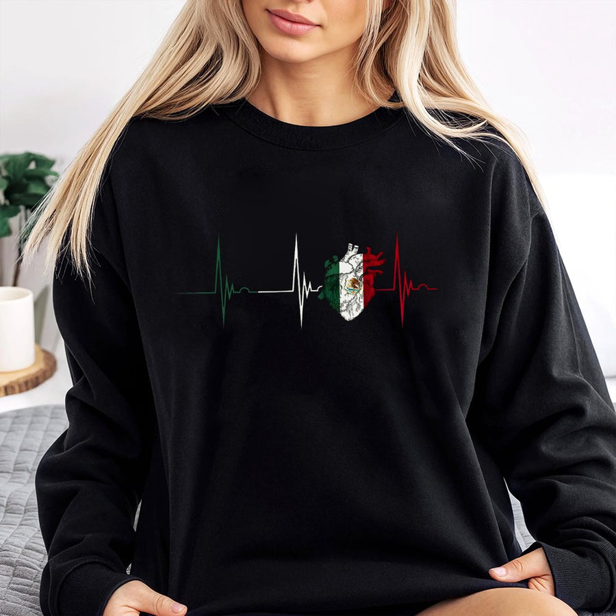 Mexico Heartbeat Sweatshirt | Mexican Flag Anatomy EKG Design | Soft Cotton Blend Unisex Pullover | Mexican Heritage Pride Gift
