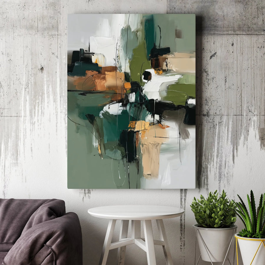 Abstract Green Canvas Wall Art | Modern Sage and Beige Brushstroke Print | Premium Gallery Wrapped Canvas | Minimalist Home Office Decor Gift