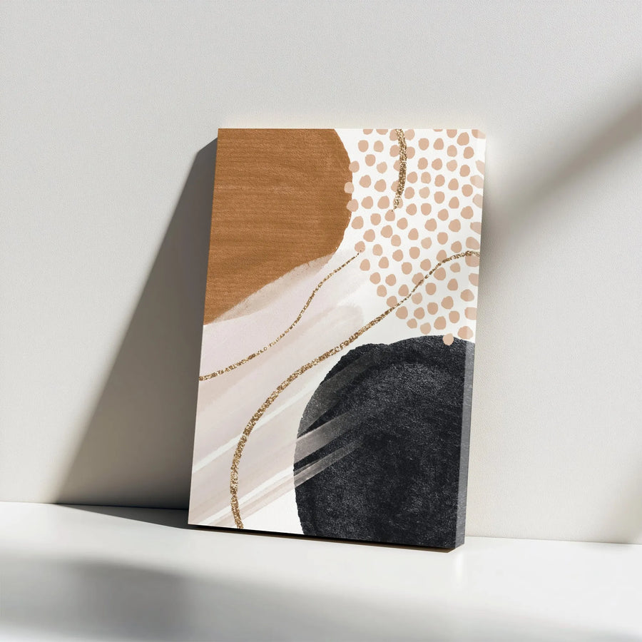 Abstract Canvas Wall Art | Modern Boho Geometric Print with Gold Glitter Effect | Premium Gallery Wrapped Canvas | Living Room & Office Decor Gift