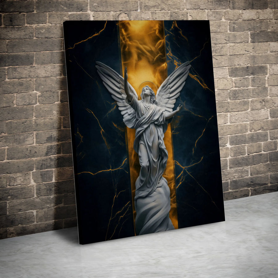 Ascending Angel Canvas Wall Art | Celestial Marble Gold Statue Print | Premium Gallery Wrap Decor | Religious Spiritual Home Gift