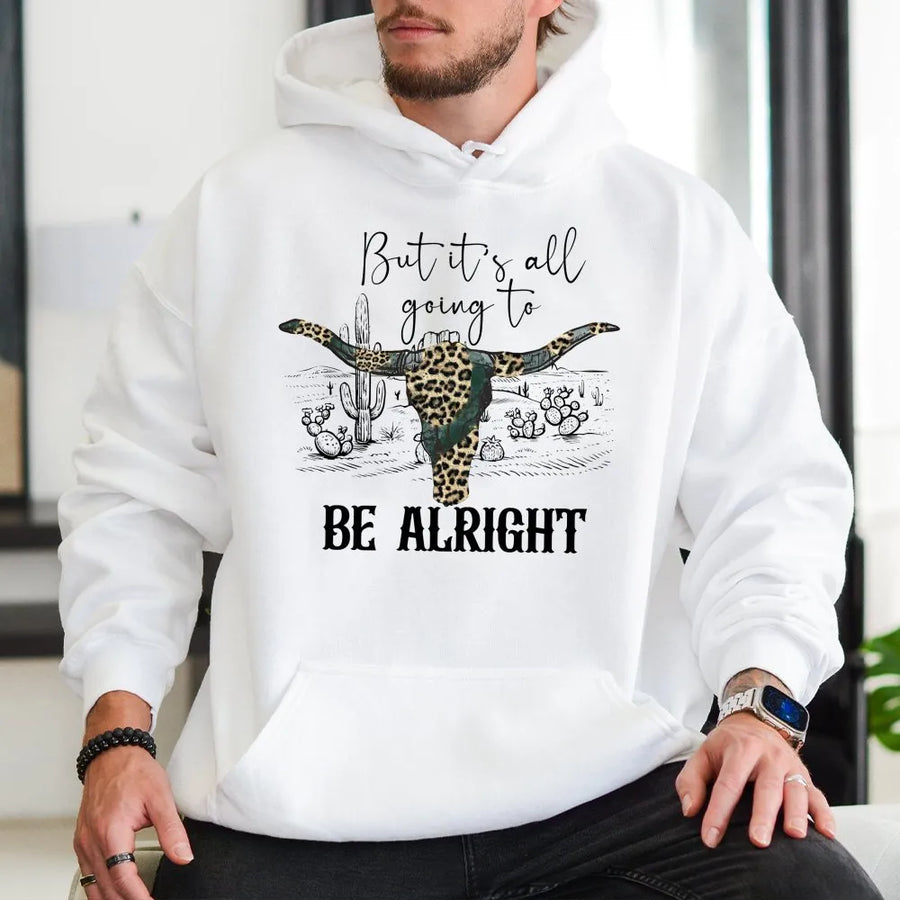 Western Longhorn Hoodie | Leopard Print Cow Skull Desert Graphic | Premium Cotton Blend | Gift for Country Music Lovers & Western Style Fans