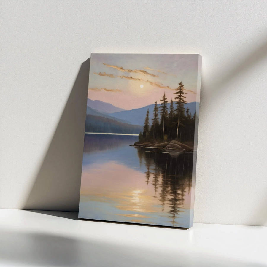 Serene Lake Canvas Wall Art | Misty Mountain Forest Painting | Premium Gallery Wrapped Canvas | Cabin Decor & Housewarming Gift
