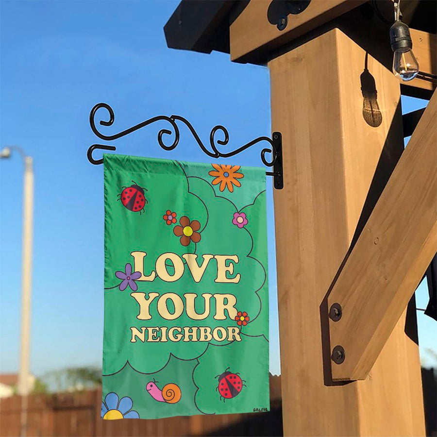 Love Your Neighbor Garden Flag | Retro Floral Ladybug Outdoor Decor | Double-Sided Premium Polyester | Vibrant Spring House Flag Yard Gift