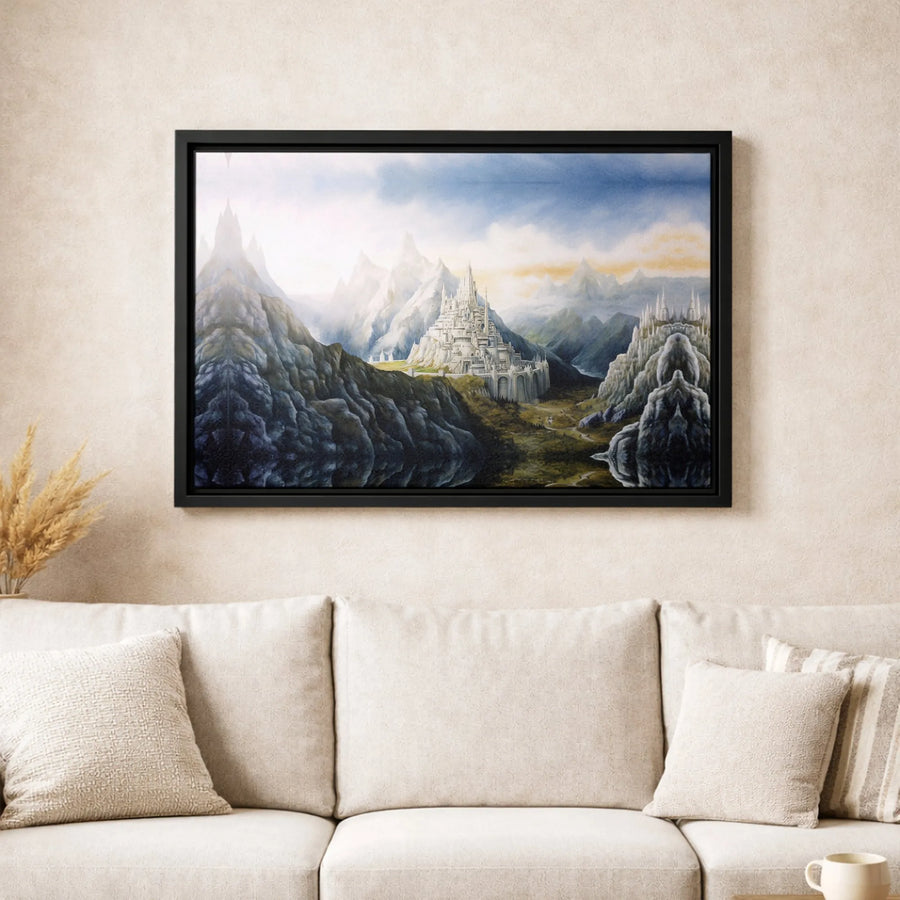 Fantasy Castle Mountain Landscape Canvas | Ethereal Mountain Peak Wall Art | Premium Gallery-Wrapped Print | Gift for Fantasy Lovers and Readers