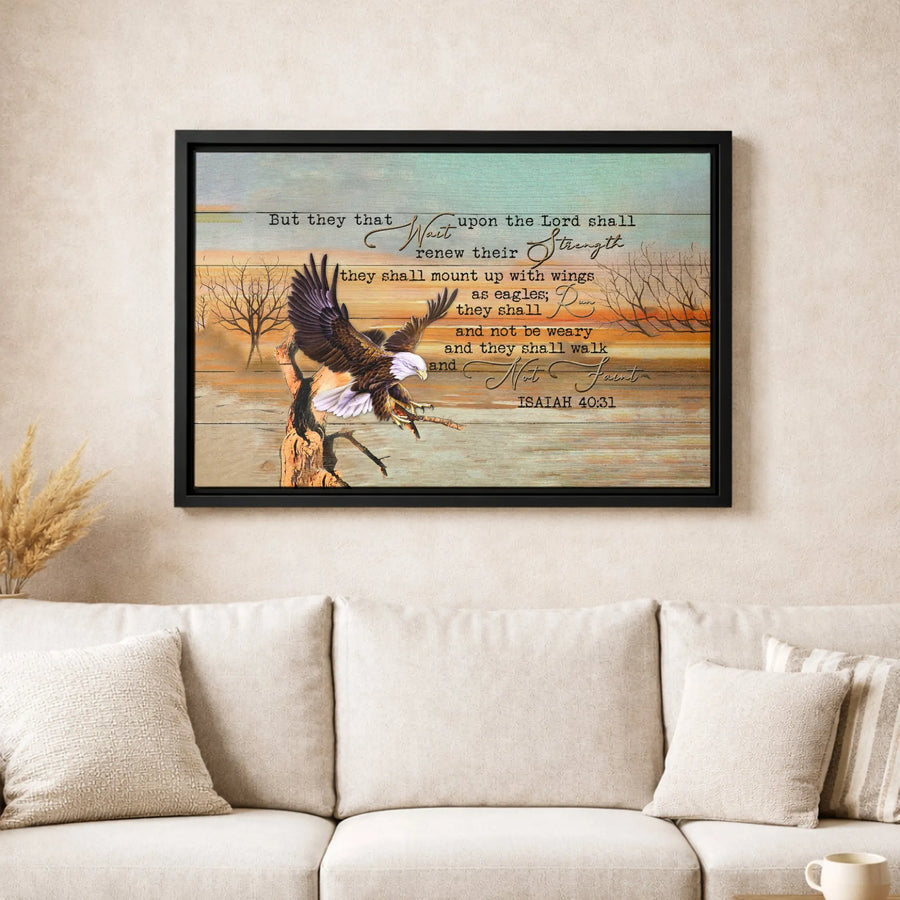 Isaiah 40:31 Eagle Canvas Wall Art | Wait Upon The Lord Scriptural Decor | Premium Fade-Resistant Print | Inspiring Religious Gift for Home Office