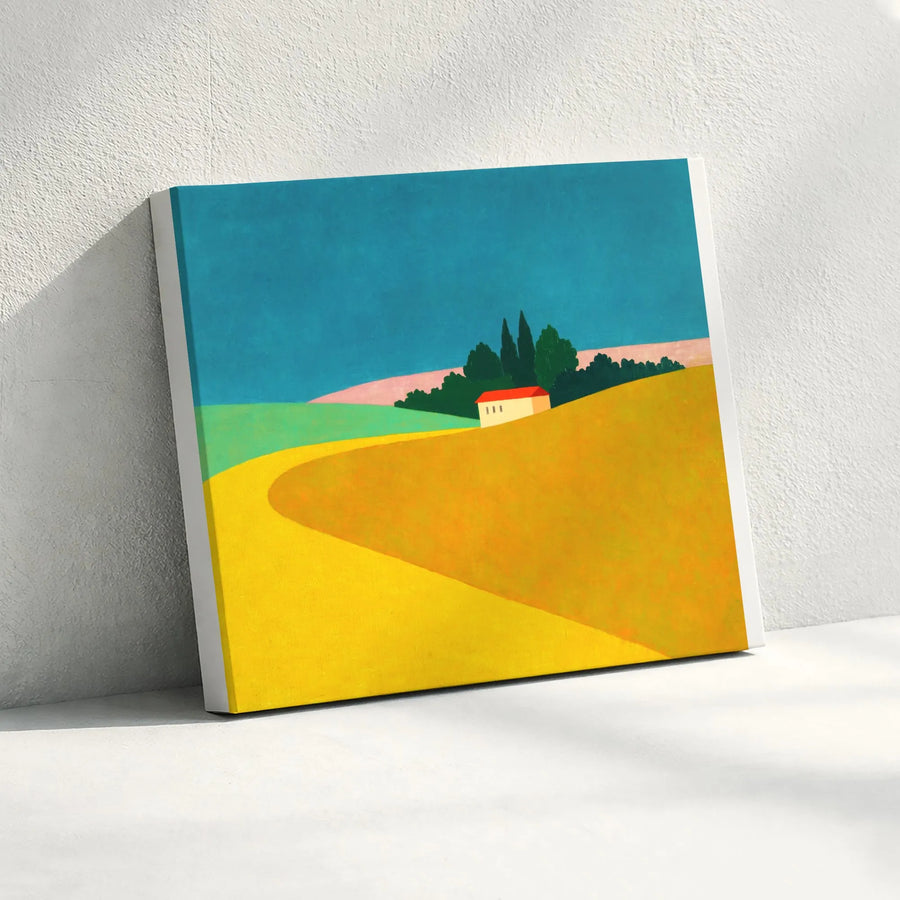 Minimalist Tuscan Landscape Canvas | Colorful Rolling Hills Painting | Premium Gallery Wrapped Canvas | Modern Home Decor Gift