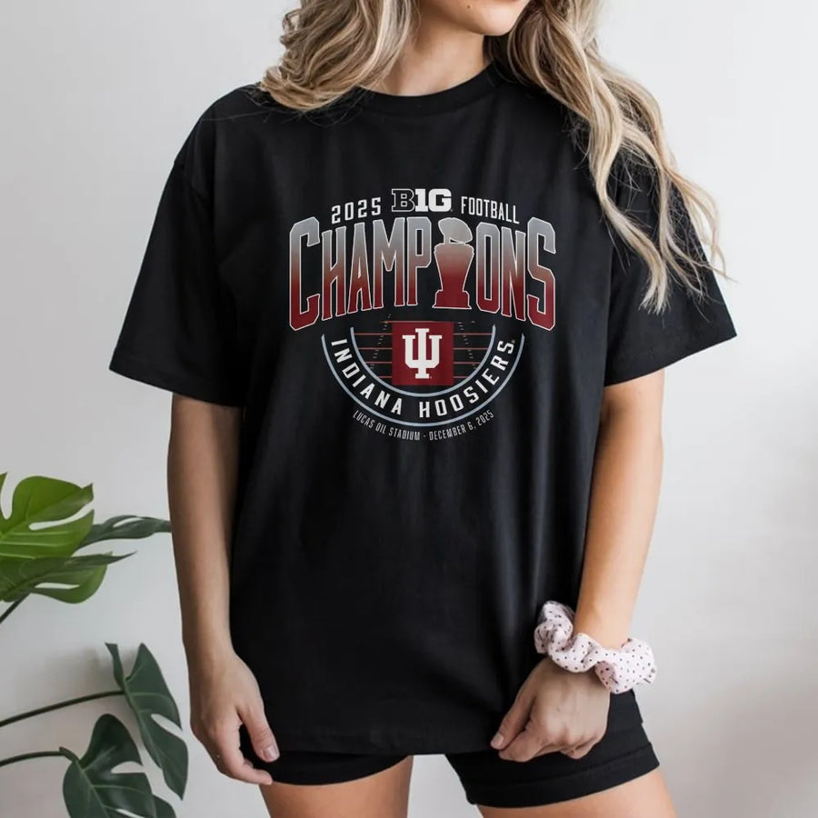 Indiana Red 2025 Big Ten Football Champions Locker Room Cotton Unisex T-Shirt