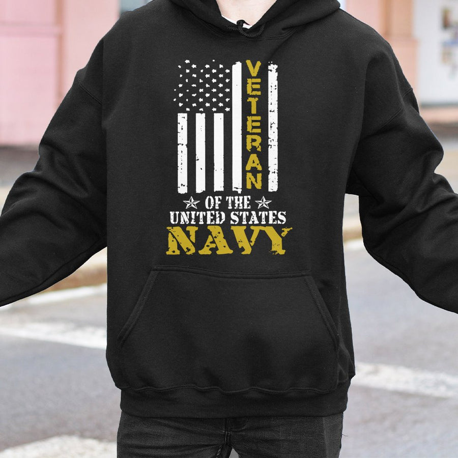US Navy Veteran Hoodie | Distressed American Flag Military Design | Premium Cotton-Blend | Patriotic Gift for Retired Navy Sailors