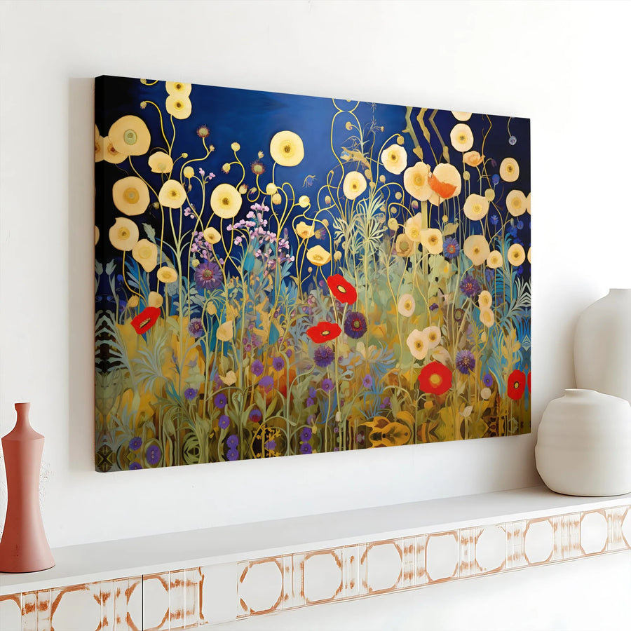 Wildflower Meadow Canvas Print | Abstract Red and Yellow Poppy Field | 1.25-Inch Gallery Wrap | Premium Modern Botanical Home Decor Gift