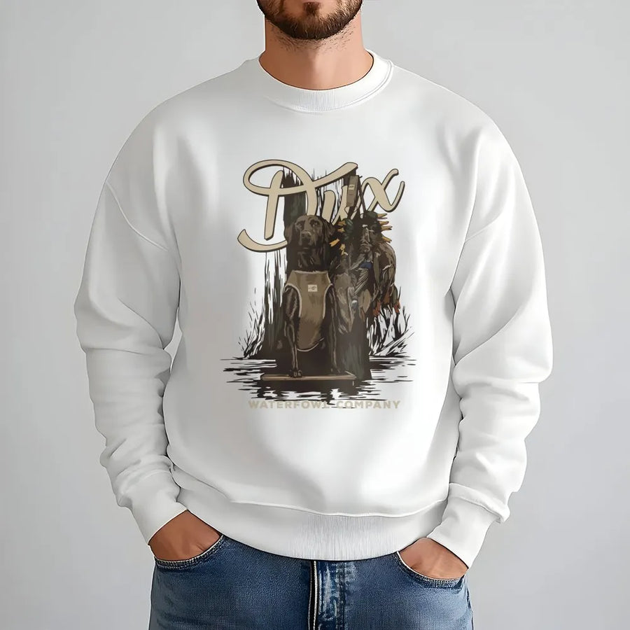 Duck Hunting Sweatshirt | Labrador Retriever Waterfowl Graphic | Premium Cotton Blend Crewneck | Outdoor Apparel Gift For Hunters