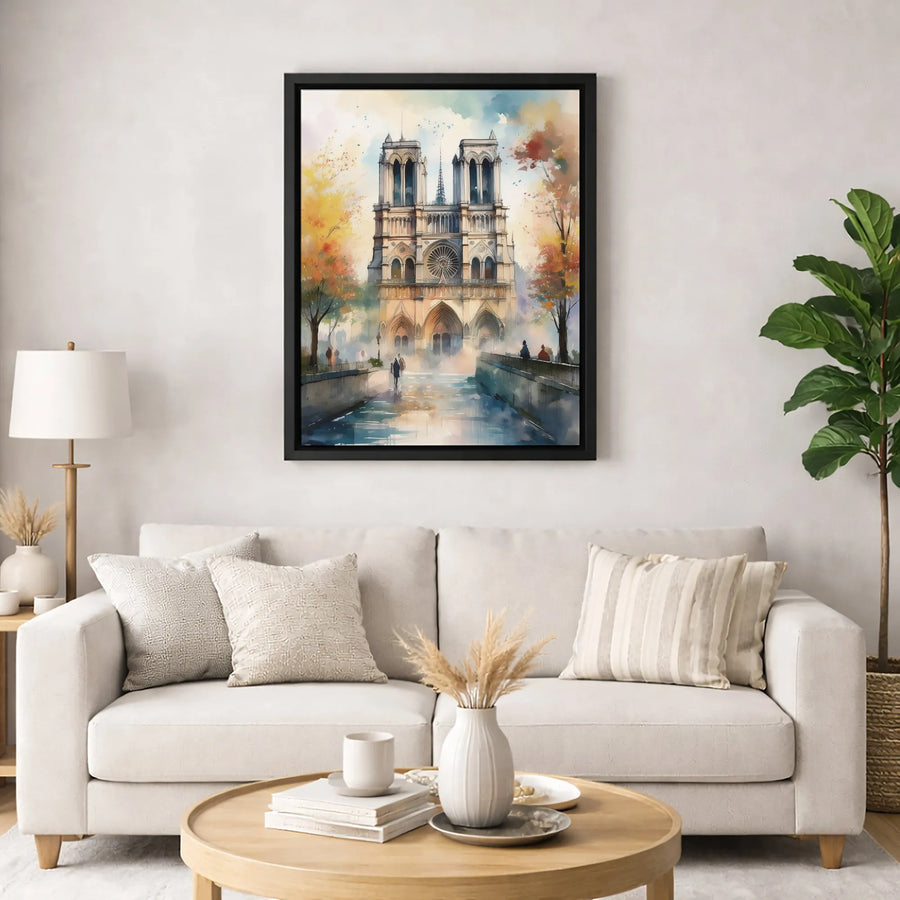 Watercolor Notre Dame Cathedral Paris In Autumn Canvas