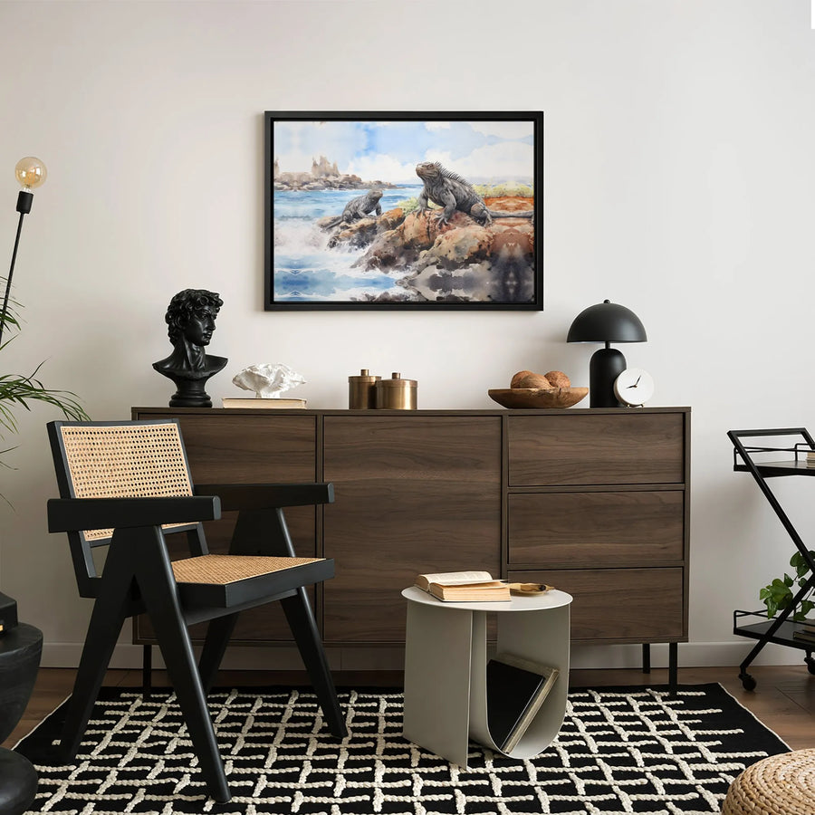 Galapagos Marine Iguanas Canvas Print | Watercolor Coastal Wildlife Art | Gallery Quality Premium Wall Decor | Nature Lover Gift