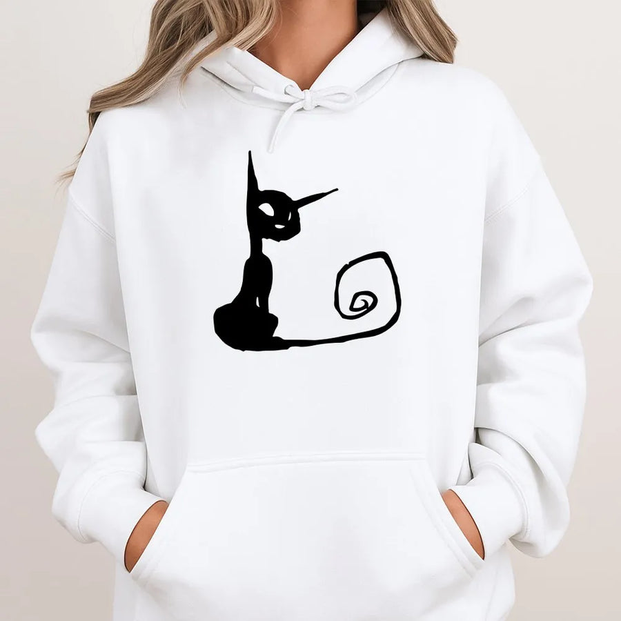 Abstract Cat Graphic Hoodie | Minimalist Y2K Line Art | Soft Cotton Shirt | Trendy Streetwear Gift for Cat Lovers