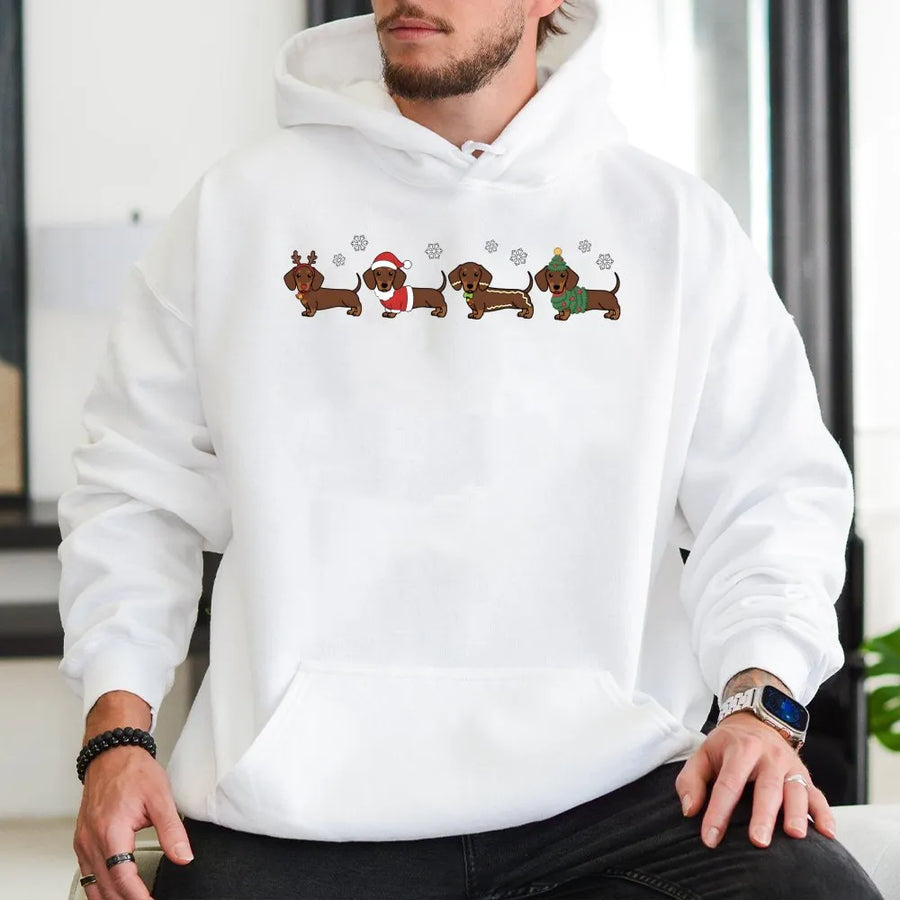 Dachshund Christmas Hoodie | Festive Wiener Dog Graphic Print | Premium Soft Cotton Blend | Cute Dog Lover Holiday Gift Idea For Men And Women
