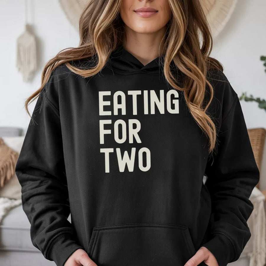 Eating for Two Hoodie | Funny Pregnancy Announcement Sweatshirt | Premium Soft Blend | Baby Shower Gift for Mom-To-Be