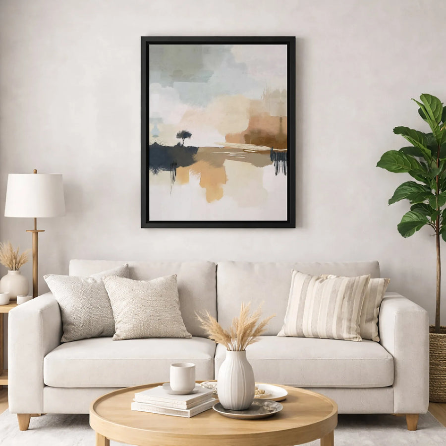 Abstract Landscape Canvas Print | Solitary Tree Neutral Wall Art | Modern Gallery-Wrap Decor | Minimalist Living Room Statement Piece