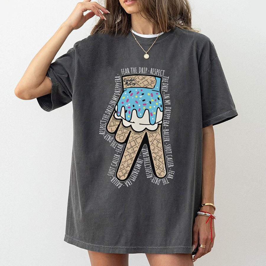 Baseball Drip Glove T-Shirt | Ice Cream Cone Waffle Pattern Graphic | Premium 100% Cotton | Gift for Baseball Players and Ballers