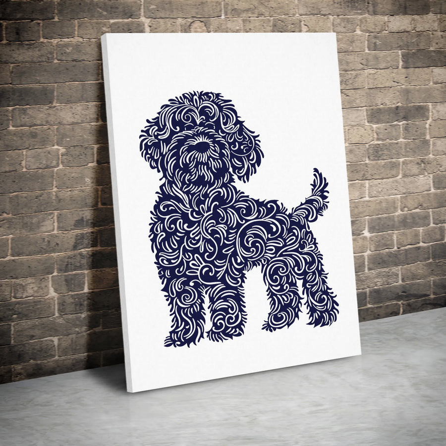 Cockapoo Dog Wall Art | Blue Filigree Silhouette Print | Premium Gallery Canvas | Unique Dog Lover Gift