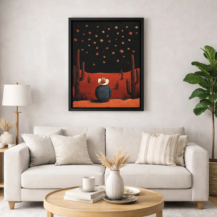 Cowboy Stargazing Desert Wall Art | Western Night Sky Silhouette Decor | Premium 1.25" Gallery Wrapped Canvas | Southwestern Home Gift Idea