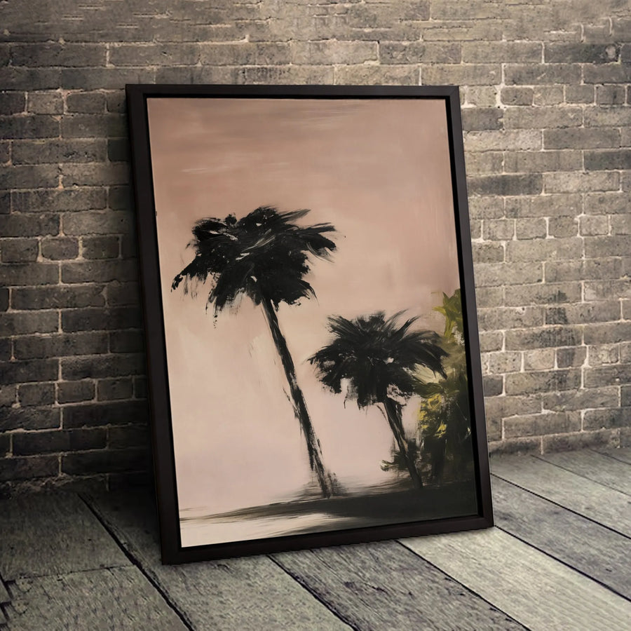 Abstract Palm Tree Canvas Wall Art | Minimalist Black Tropical Palm Silhouette | Gallery Quality 1.25 Inch Profile | Modern Coastal Home Decor Gift