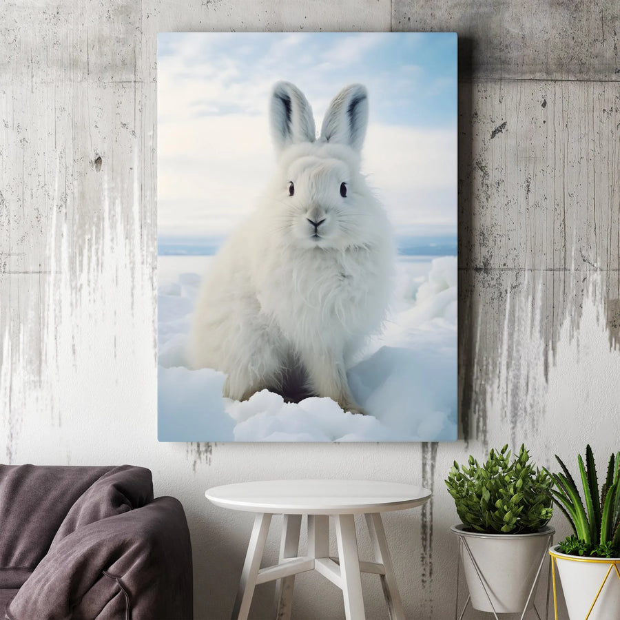 Arctic Hare Canvas Wall Art | Snowy Winter Animal Portrait | Gallery-Quality 1.25-Inch Profile | Minimalist Wildlife Home Decor Gift