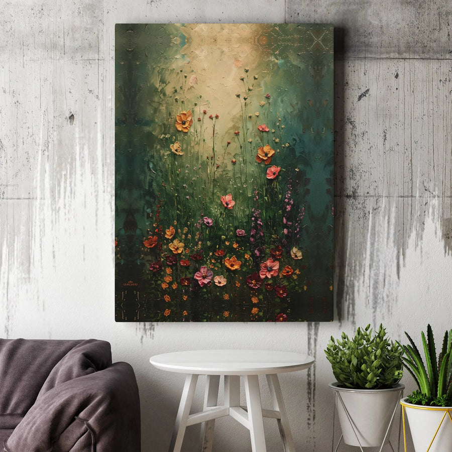 Wildflower Field Canvas Wall Art | Impasto Floral Texture Painting | Premium Fade-Resistant Gallery Print | Nature Home Decor for Living Room