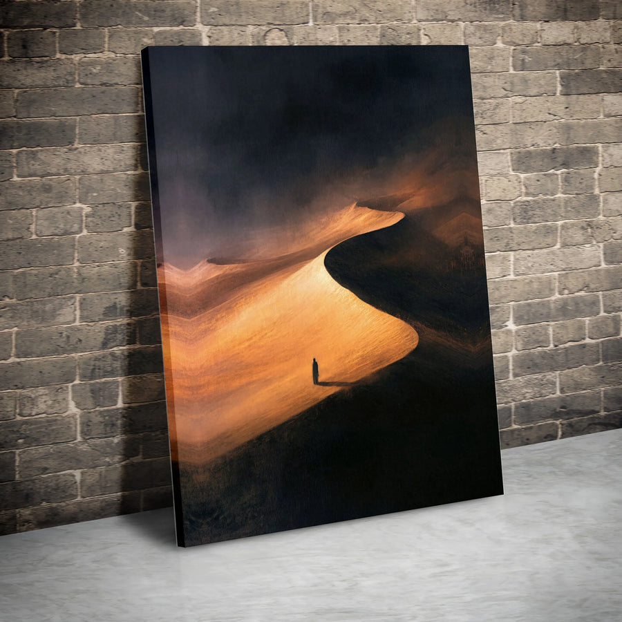 Desert Landscape Canvas Wall Art | Solitary Figure Golden Sand Dune Print | Premium 1.25” Gallery Wrap | Modern Minimalist Home Decor Gift